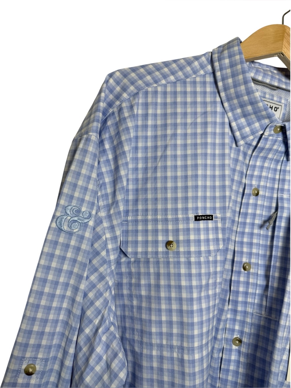 NWT Poncho Mens XXL Blue Plaid Fishing Shirt Long Sleeve Vented Stretch Outdoors - Picture 4 of 11